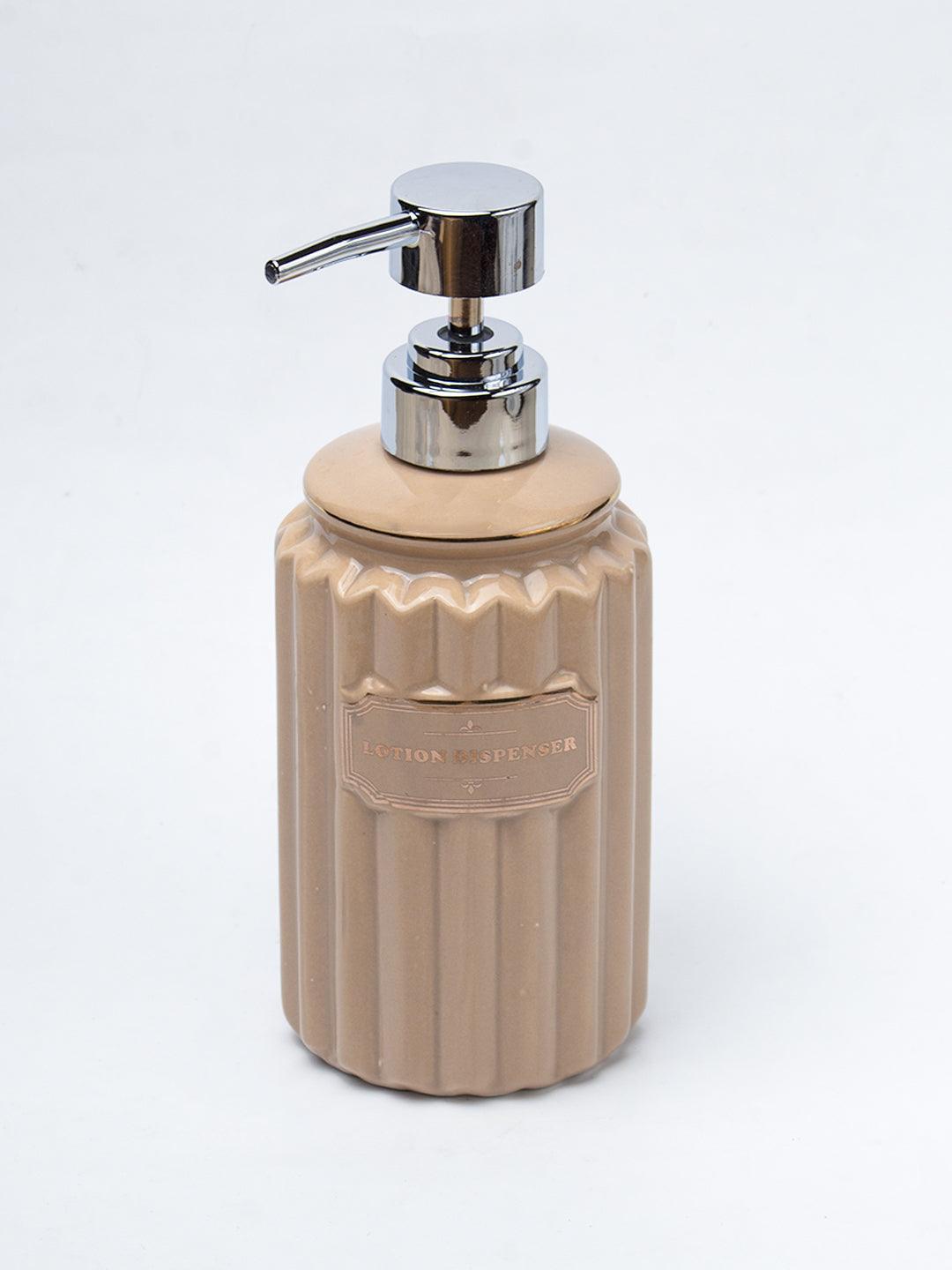 Beige Ceramic Bathroom Set Of 4 - Ribbed Design, Bath Accessories - 3