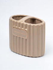 Beige Ceramic Bathroom Set Of 4 - Ribbed Design, Bath Accessories - 4