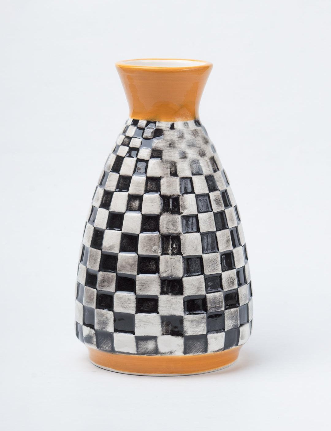 Black & White Ceramic Curvy Vase - Checks, Flower Holder - 2