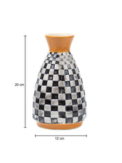 Black & White Ceramic Curvy Vase - Checks, Flower Holder - 5