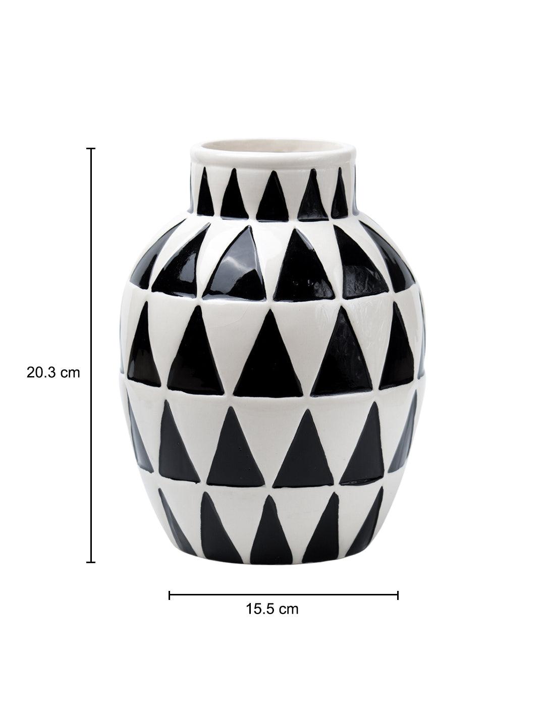 Black & White Ceramic Curvy Vase - Triangular Checks, Flower Holder - 5