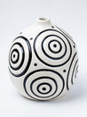 Black & White Ceramic Round Vase - Cuircular Pattern, Flower Holder - 3