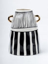Black & White Ceramic Vase - Ribbed Design, Flower Holder - 2