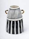 Black & White Ceramic Vase - Ribbed Design, Flower Holder - 3