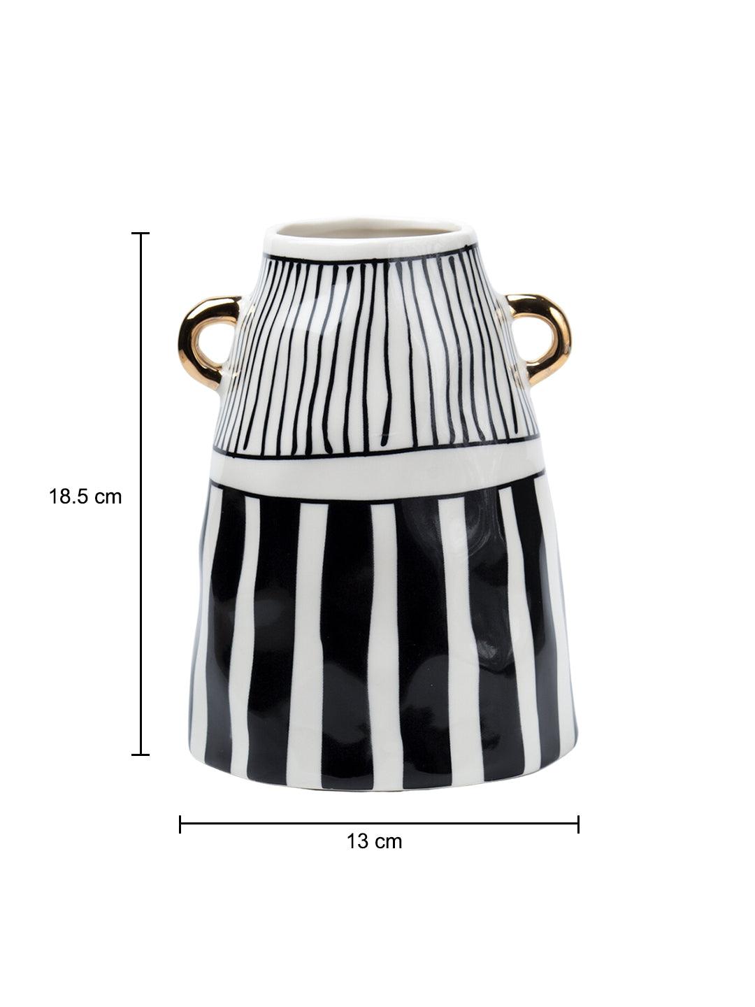 Black & White Ceramic Vase - Ribbed Design, Flower Holder - 5