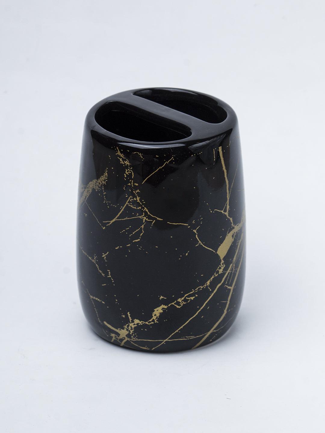 Black Ceramic Bathroom Set Of 4 - Stone Finish, Bath Accessories - 4