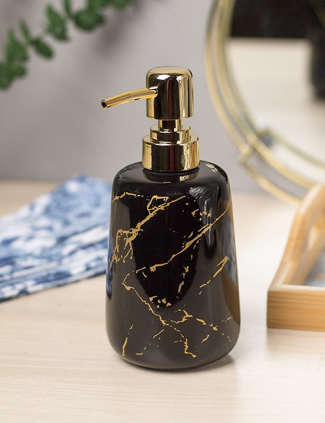 Black Ceramic Liquid Soap Dispenser - Stone Finish, Bath Accessories - 1