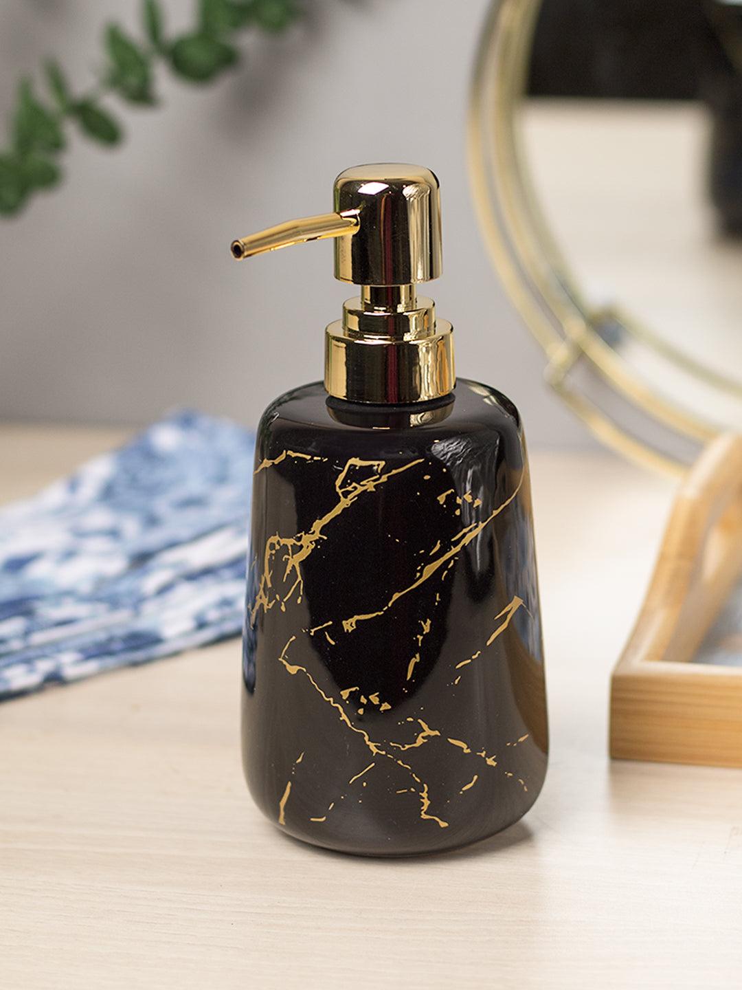 Black Ceramic Liquid Soap Dispenser - Stone Finish, Bath Accessories - 1