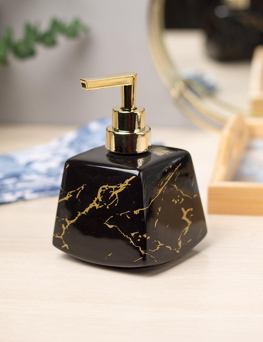 Black Ceramic Soap Dispenser - Stone Finish, Bath Accessories - 1
