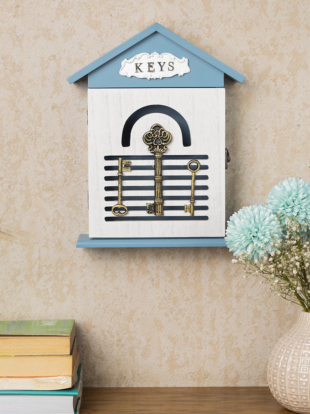 Blue & White Wood House Key Organizer Box - 1
