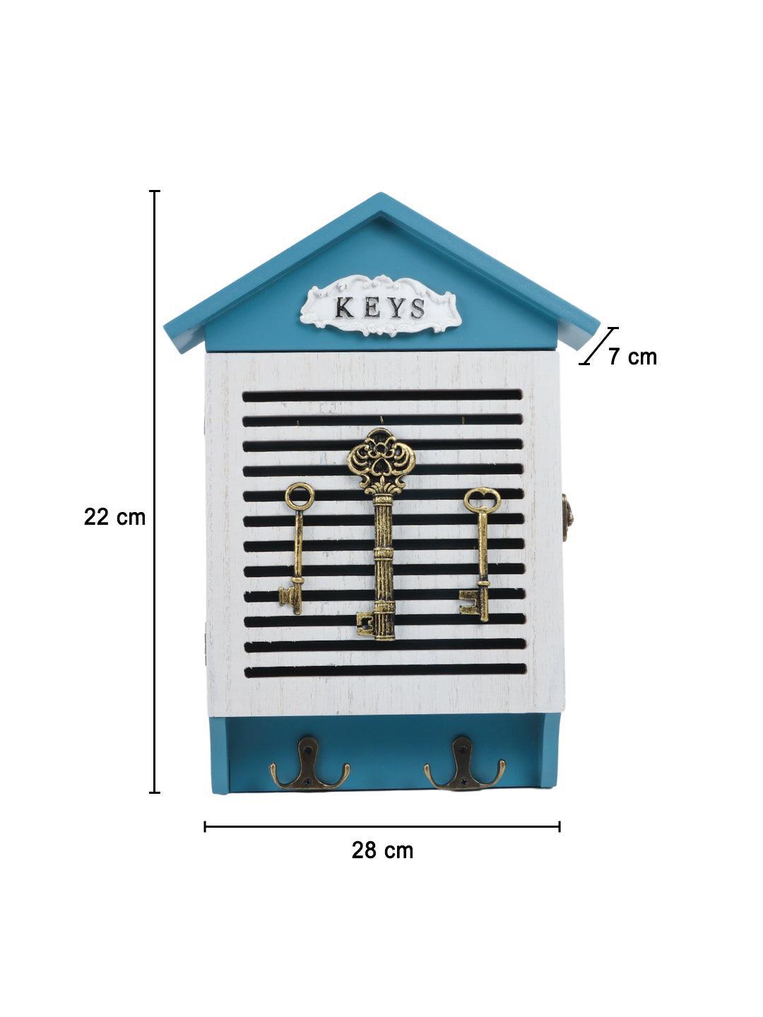 Blue & White Wood House Shaped Key Box Organiser - 7