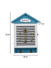 Blue & White Wood House Shaped Key Box Organiser - 7