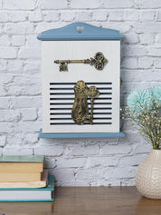 Blue & White Wood House Shaped Key Box - 1