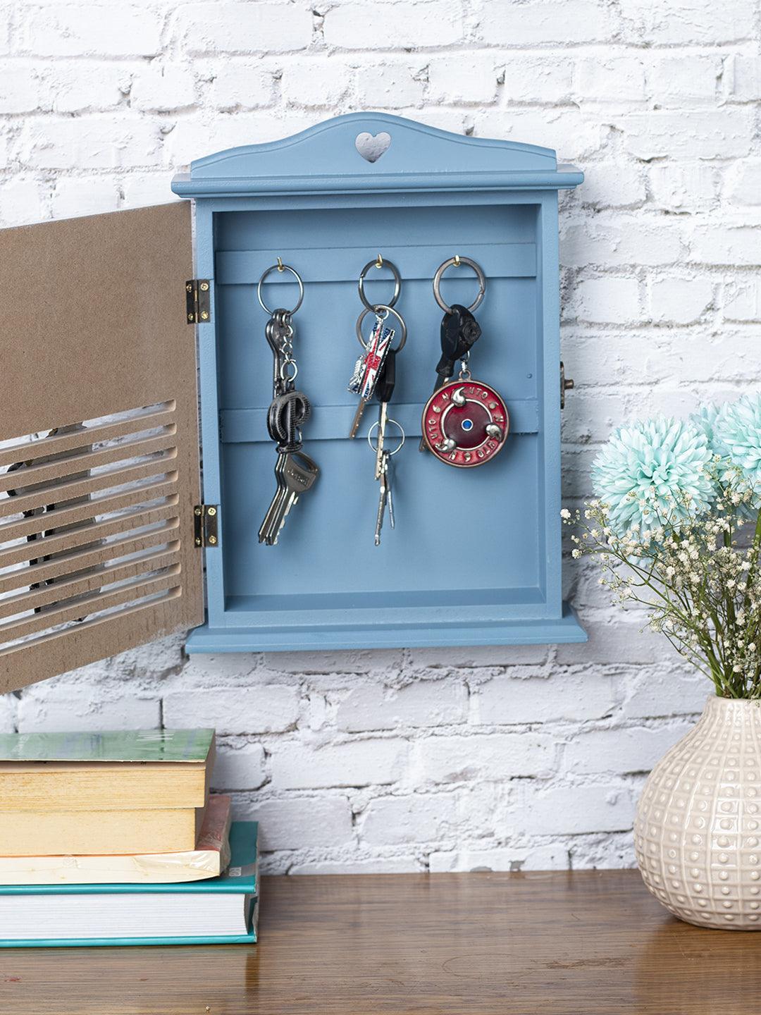 Blue & White Wood House Shaped Key Box - 2