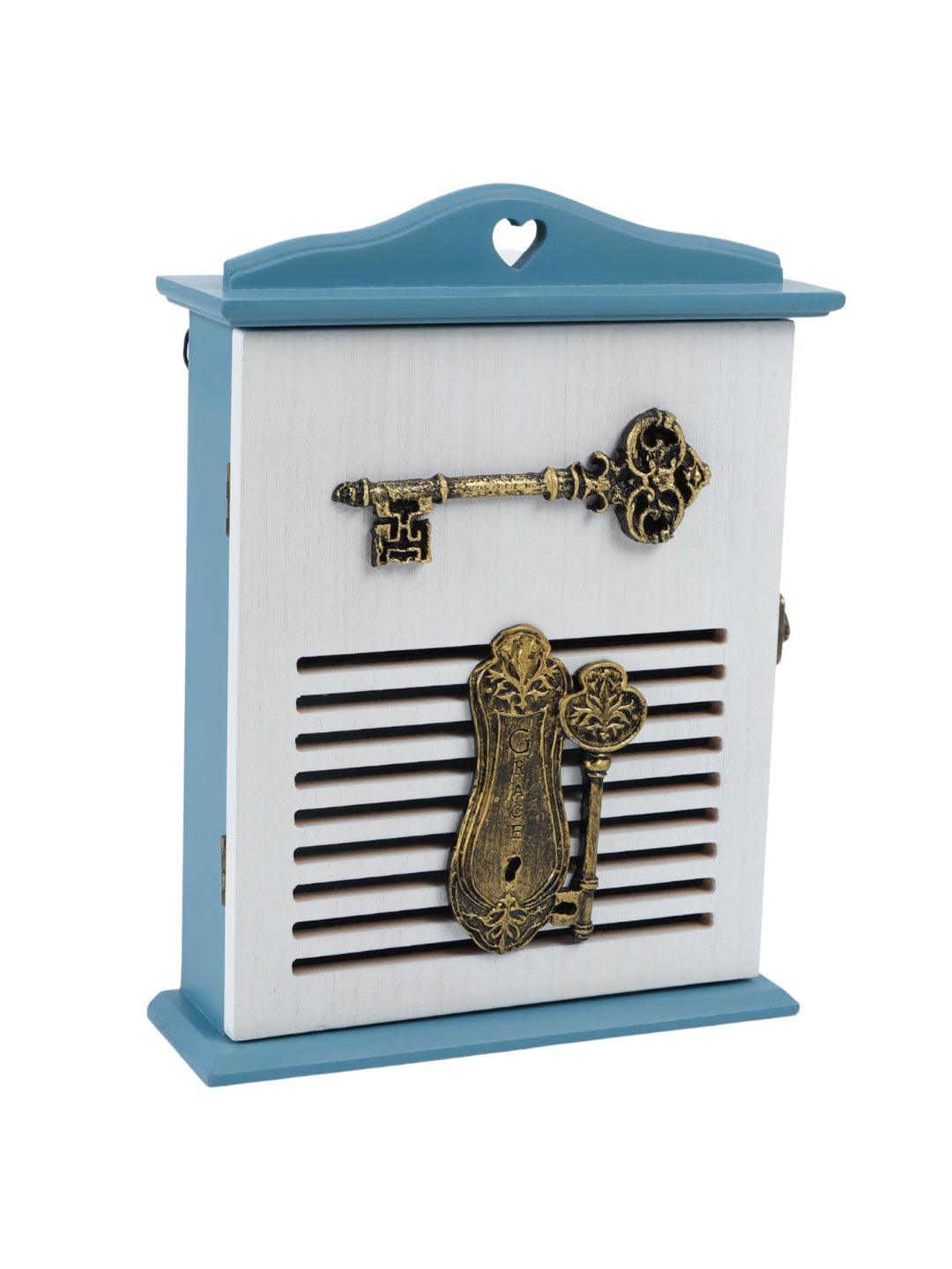 Blue & White Wood House Shaped Key Box - 4