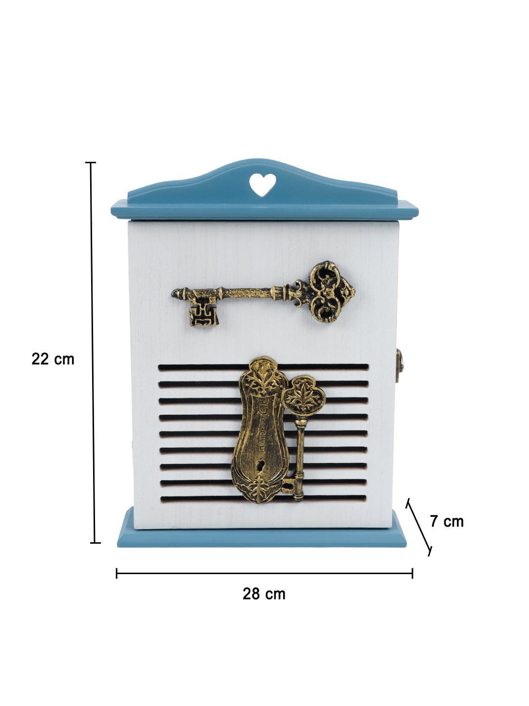 Blue & White Wood House Shaped Key Box - 7