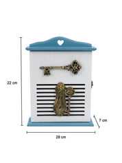 Blue & White Wood House Shaped Key Box - 7
