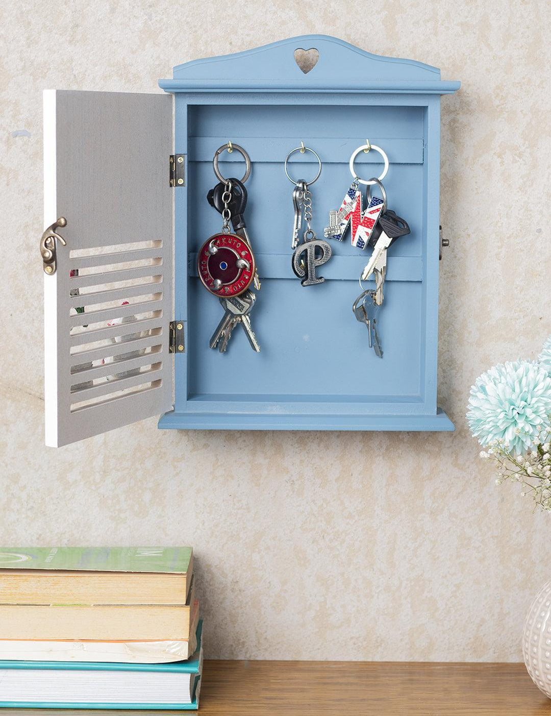 Blue & White Wood House Shaped Key Organiser Box - 2