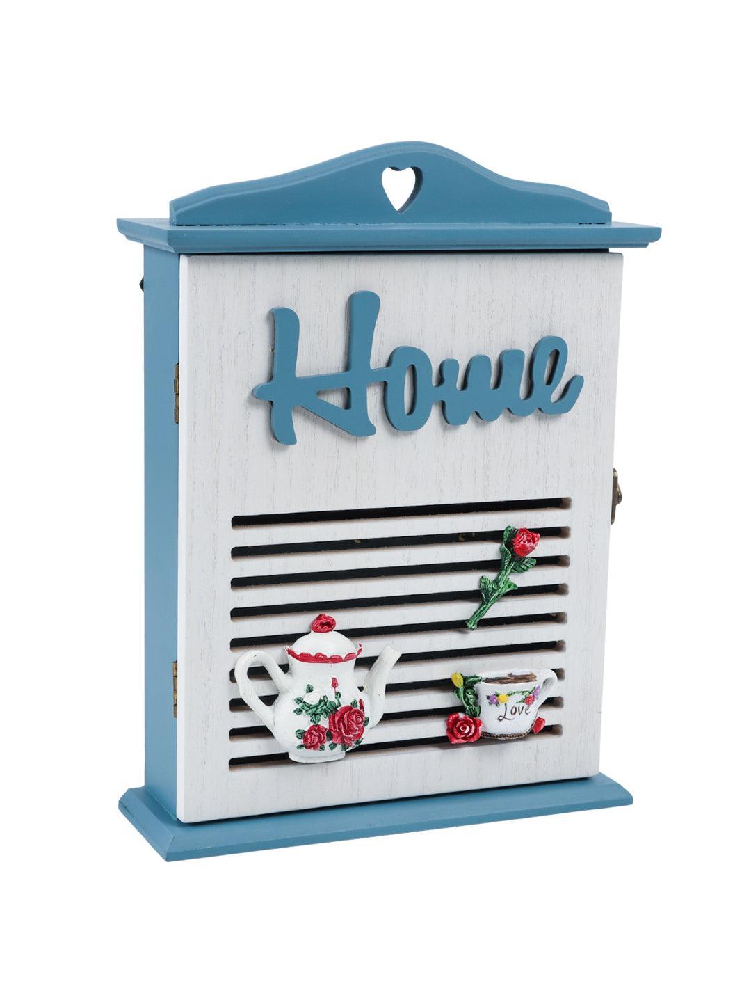 Blue & White Wood House Shaped Key Organiser Box - 4