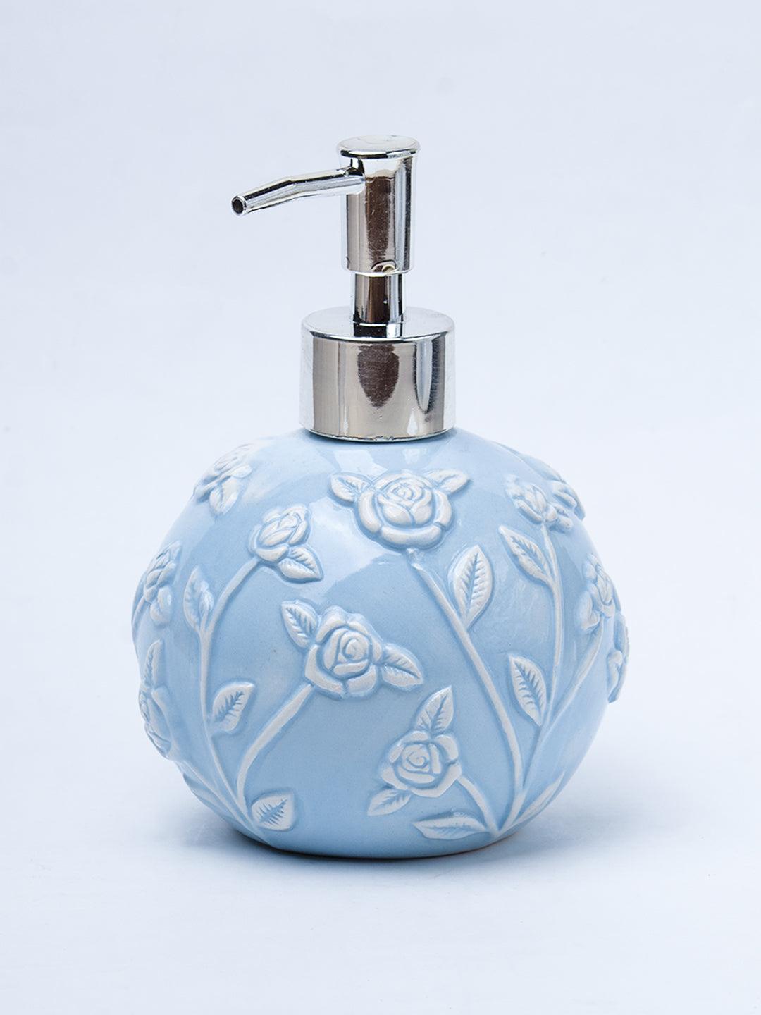 Blue Ceramic Bathroom Set Of 4 - Floral Design, Bath Accessories - 2