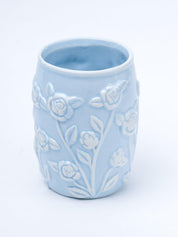 Blue Ceramic Bathroom Set Of 4 - Floral Design, Bath Accessories - 4
