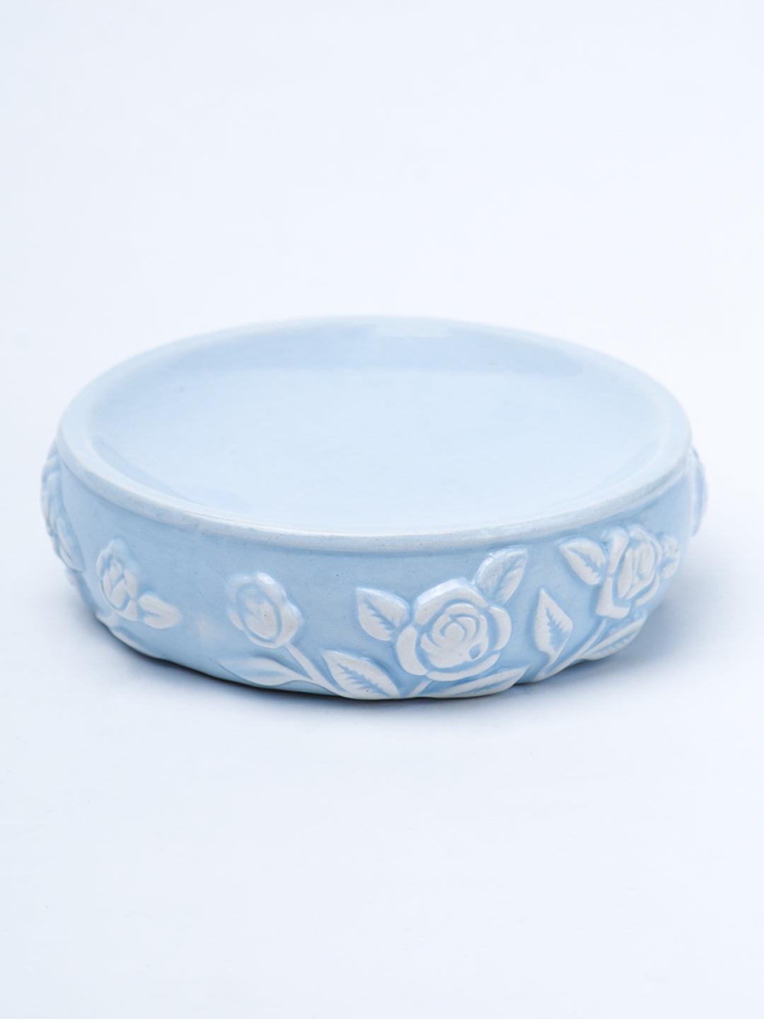 Blue Ceramic Bathroom Set Of 4 - Floral Design, Bath Accessories - 6