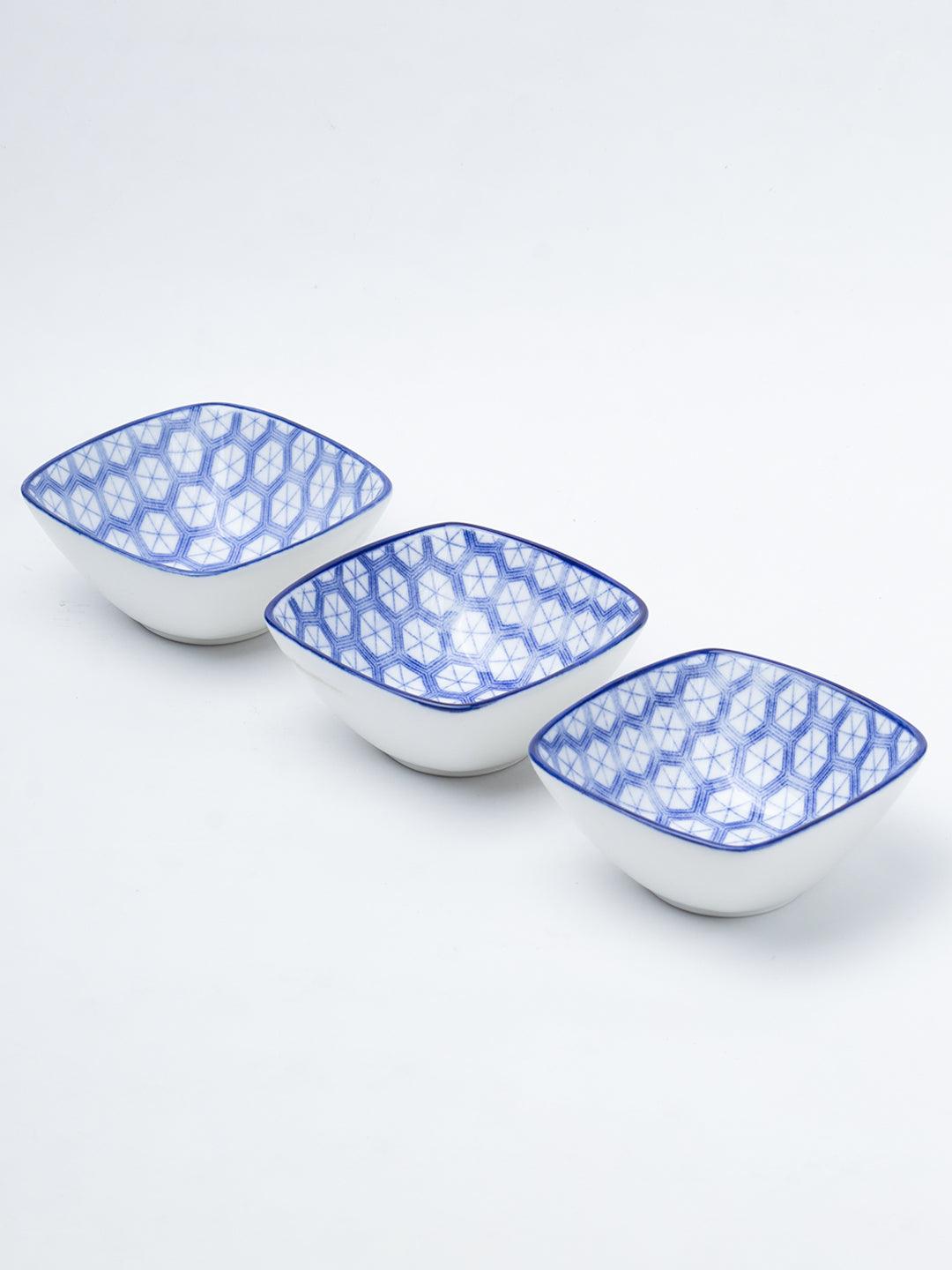 Blue Ceramic Dish, Pack Of 3 - Big Geometric Pattern, Serveware - 2