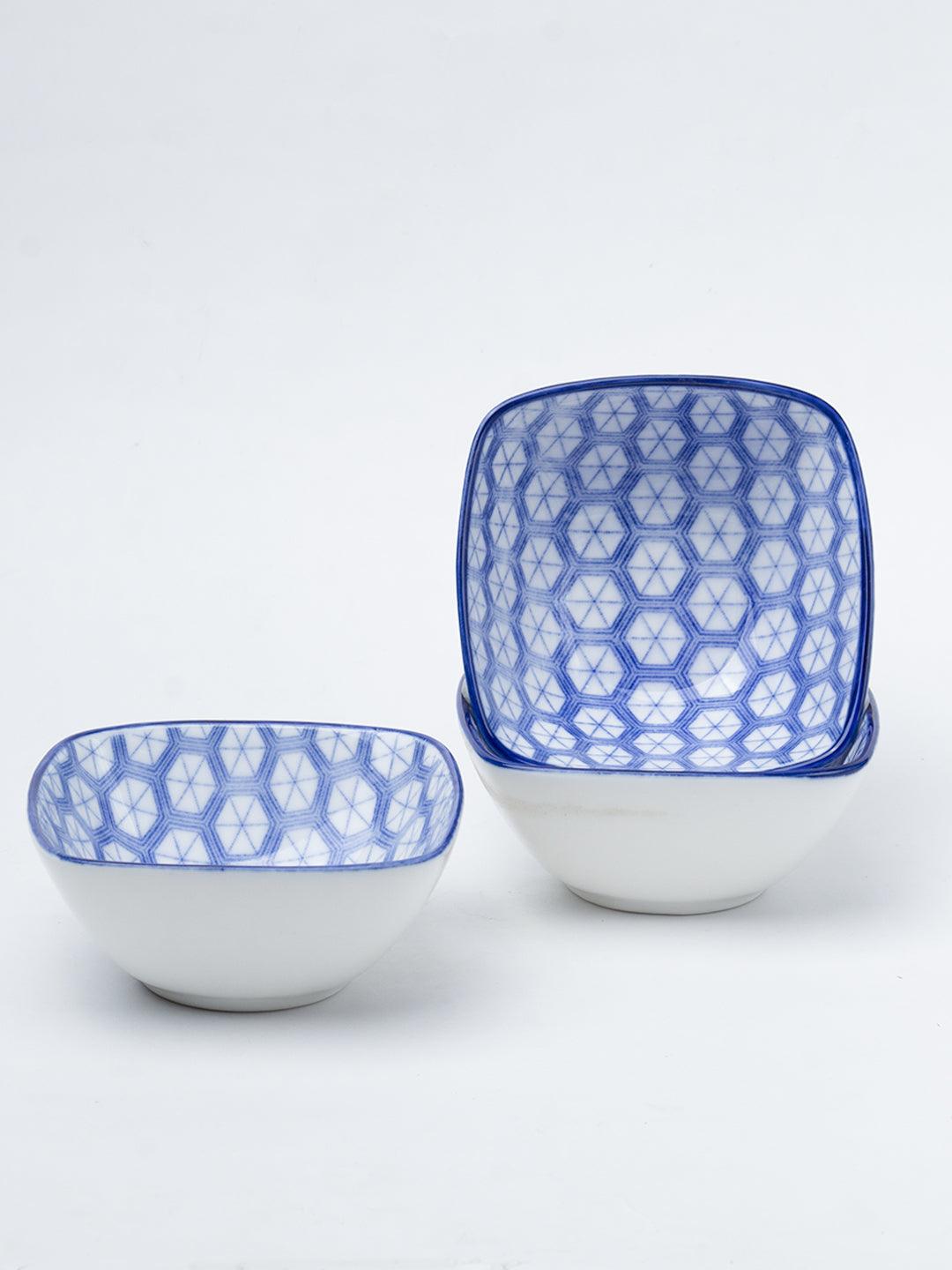 Blue Ceramic Dish, Pack Of 3 - Big Geometric Pattern, Serveware - 3