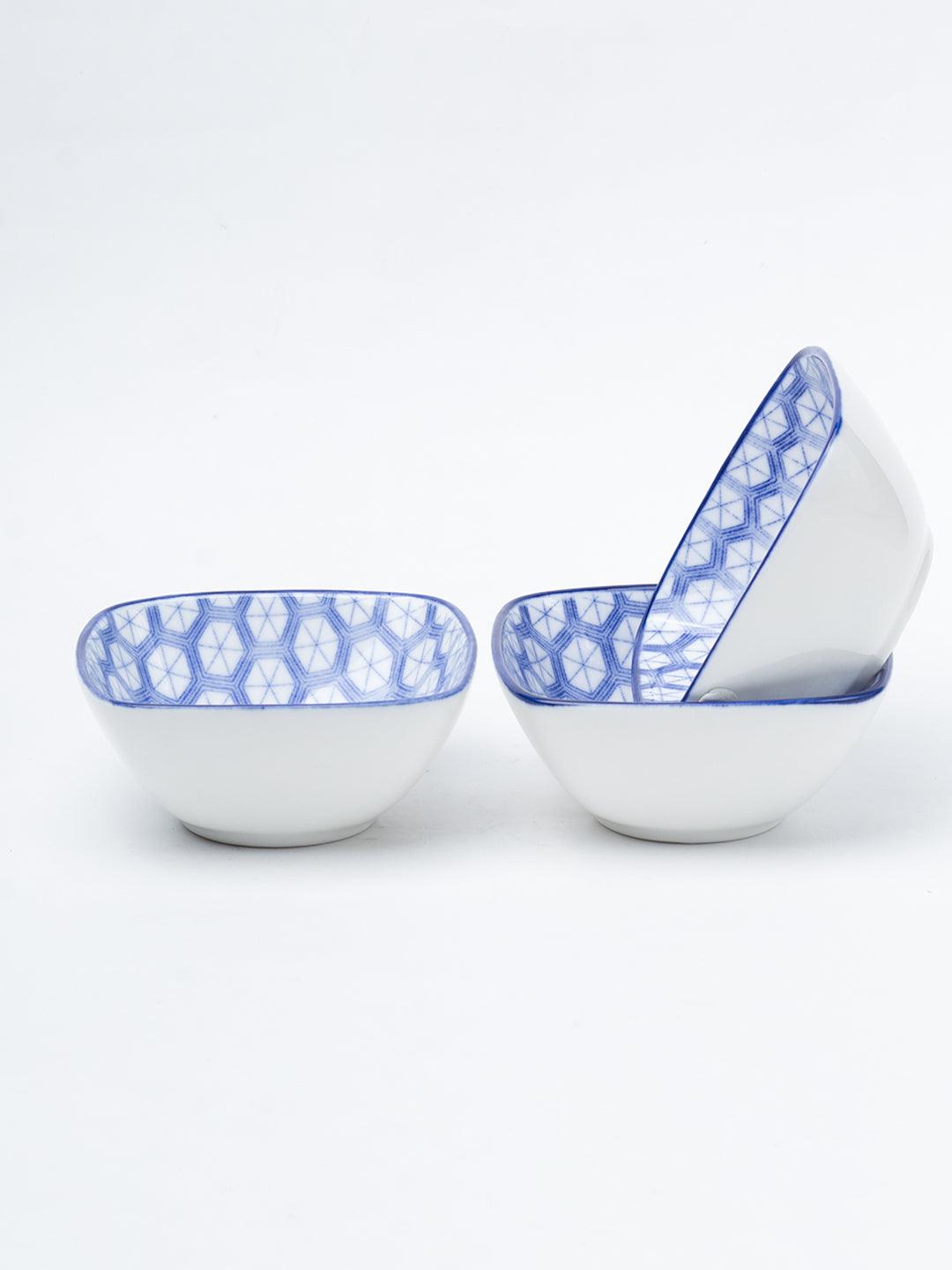 Blue Ceramic Dish, Pack Of 3 - Big Geometric Pattern, Serveware - 4