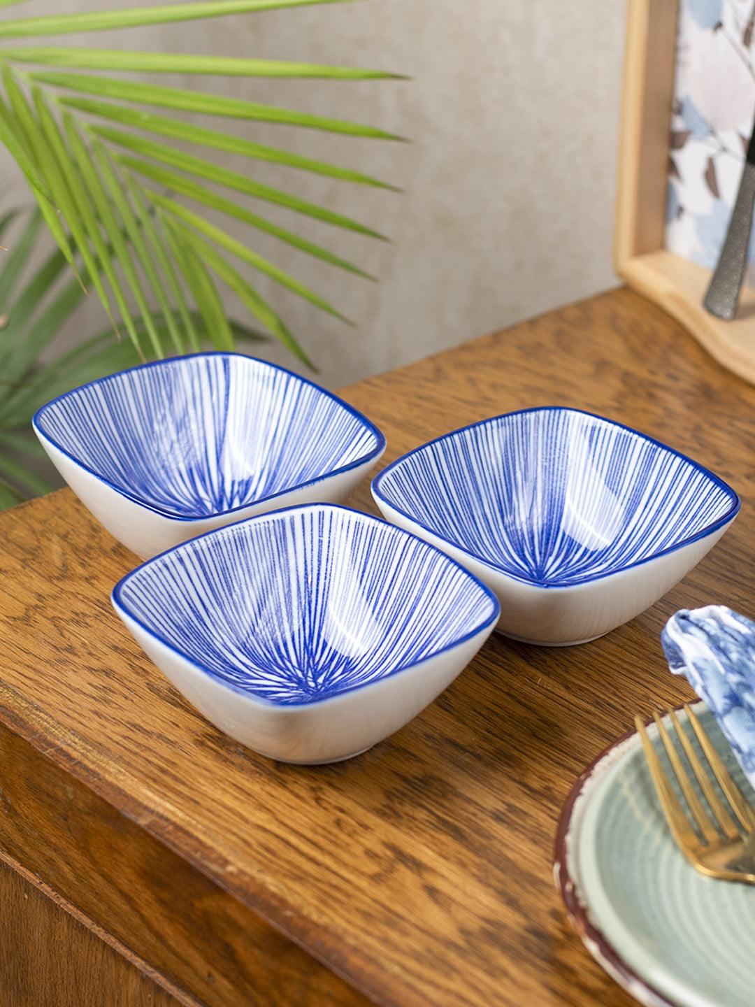 Blue Ceramic Dish, Pack Of 3 - Geometric Pattern, Serveware - 1
