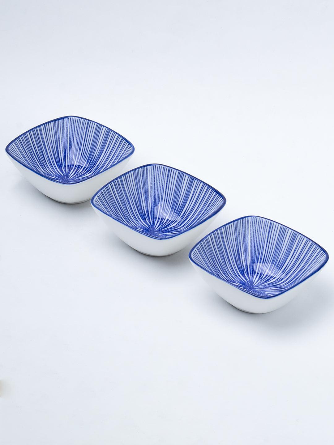 Blue Ceramic Dish, Pack Of 3 - Geometric Pattern, Serveware - 2