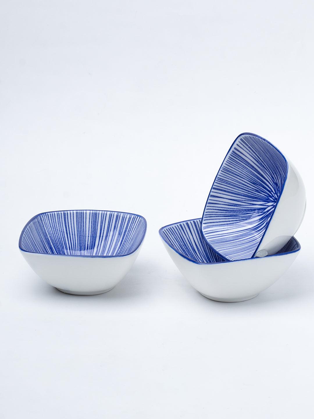 Blue Ceramic Dish, Pack Of 3 - Geometric Pattern, Serveware - 3
