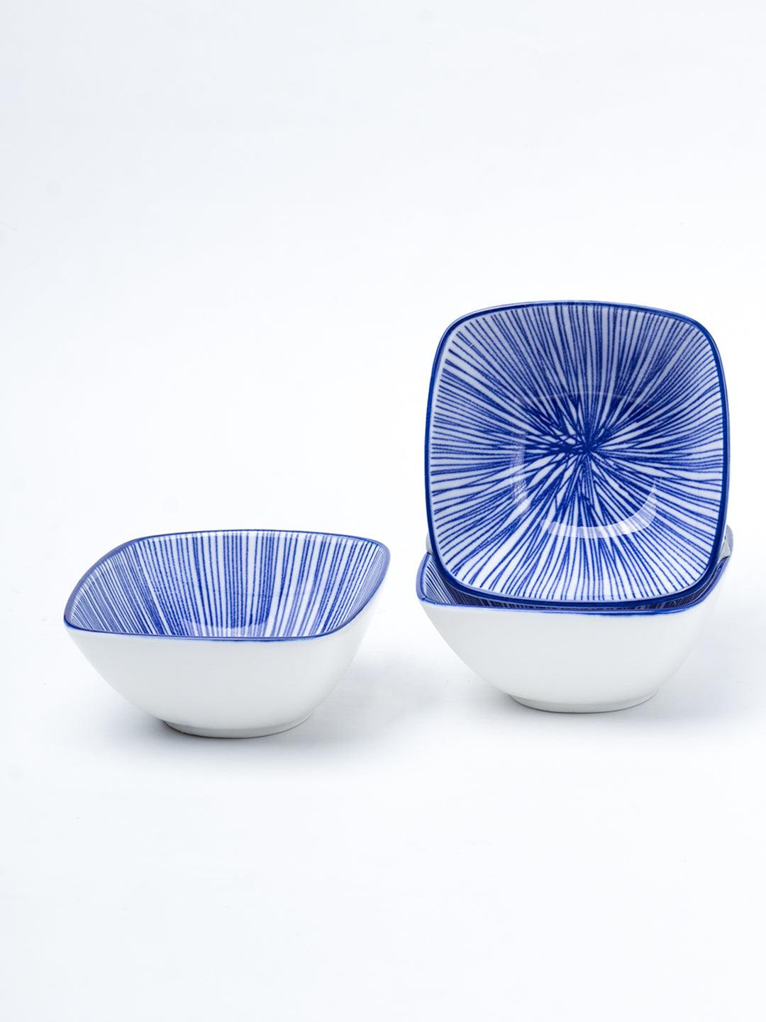 Blue Ceramic Dish, Pack Of 3 - Geometric Pattern, Serveware - 4