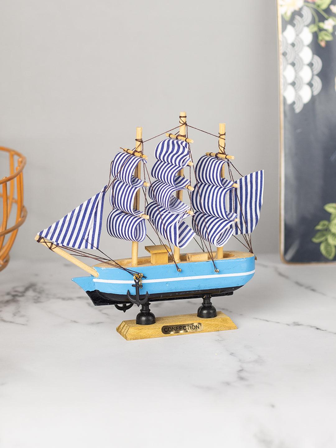 Blue Wooden Marine Nautical Sailing Boat Ship Ornament - 1
