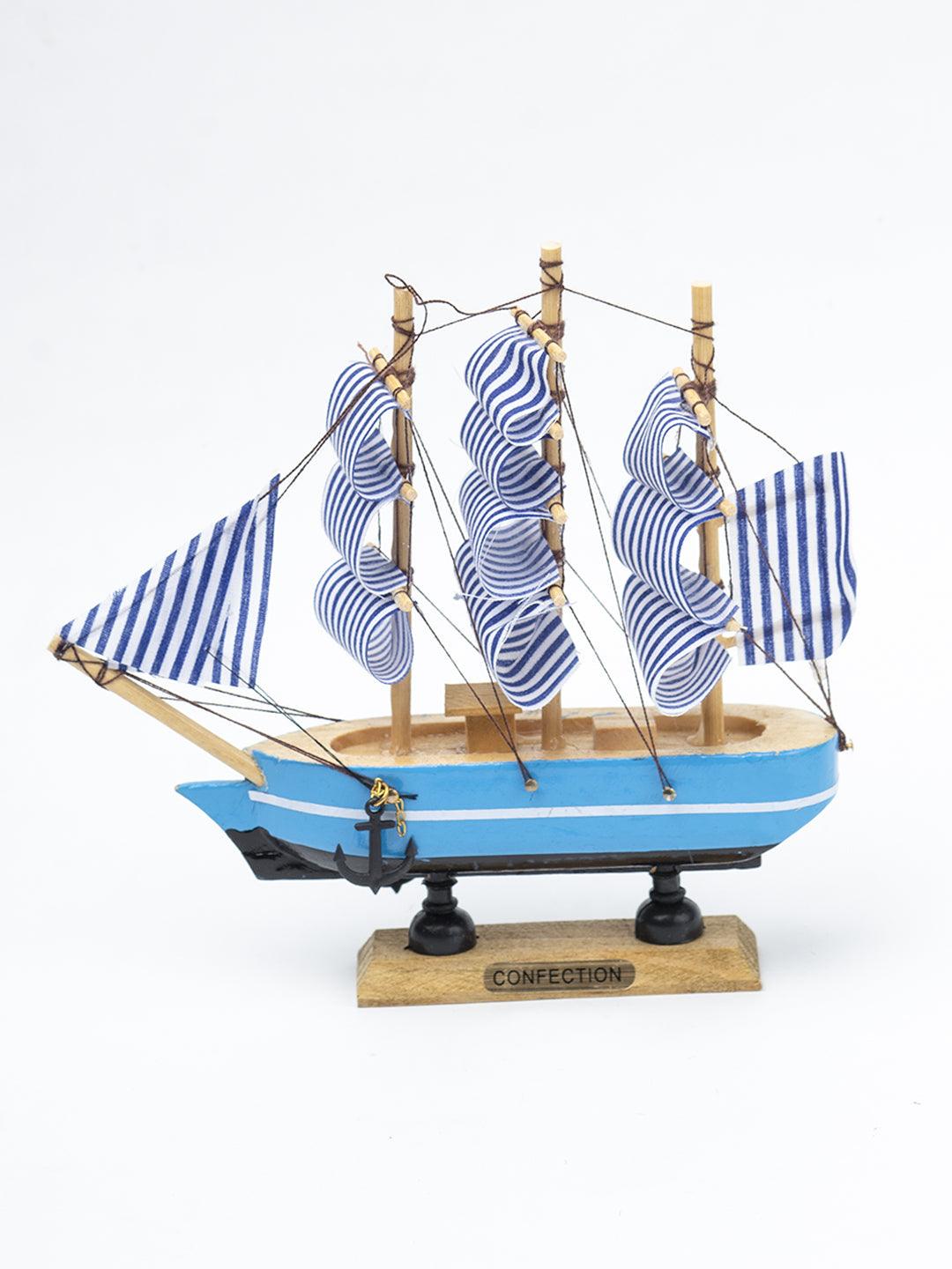 Blue Wooden Marine Nautical Sailing Boat Ship Ornament - 3