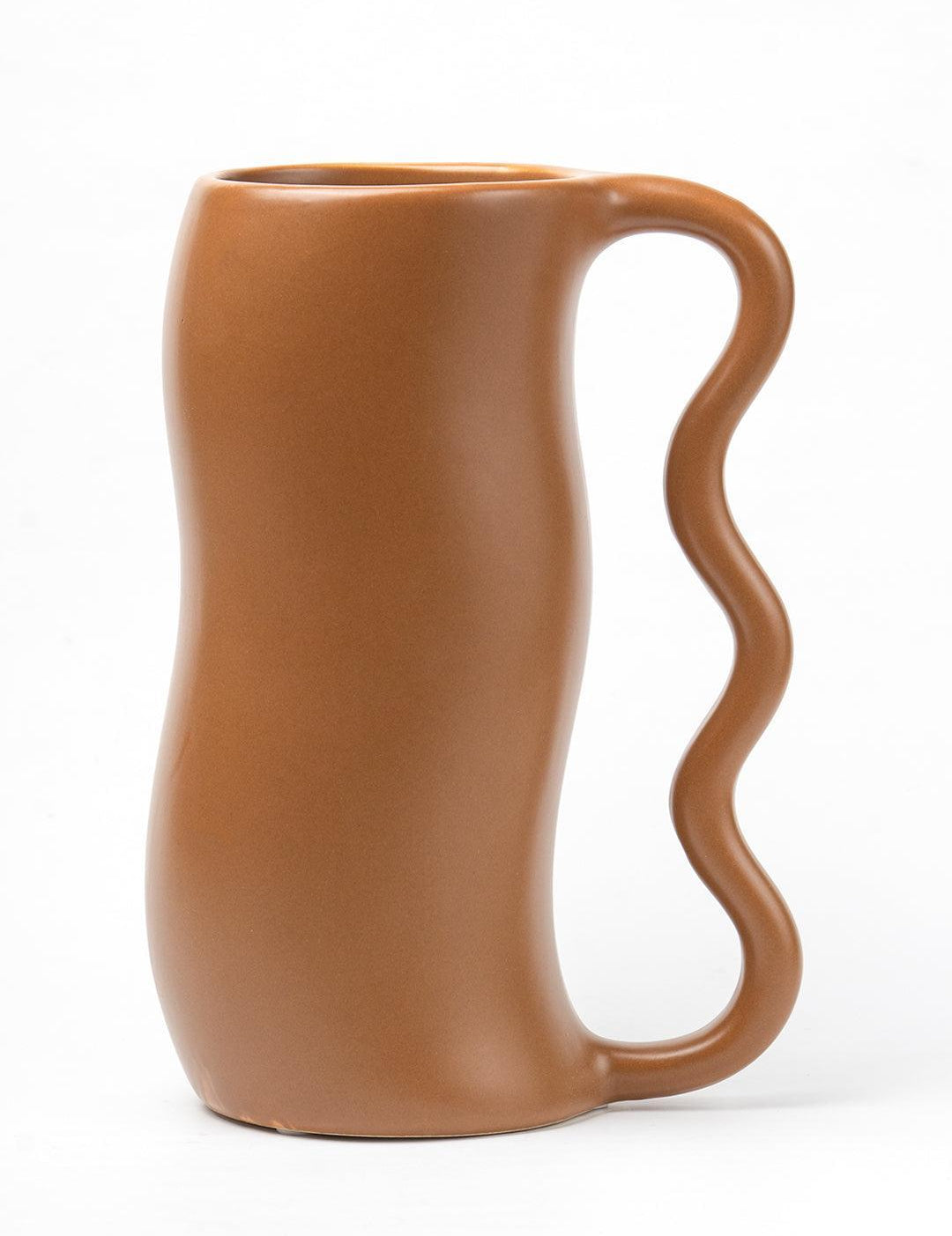 Brown Ceramic Curvy Vase - Curvy, Flower Holder - 2