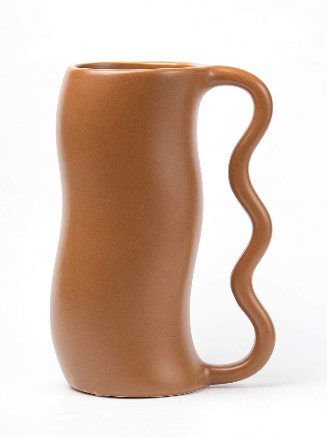 Brown Ceramic Curvy Vase - Curvy, Flower Holder - 2