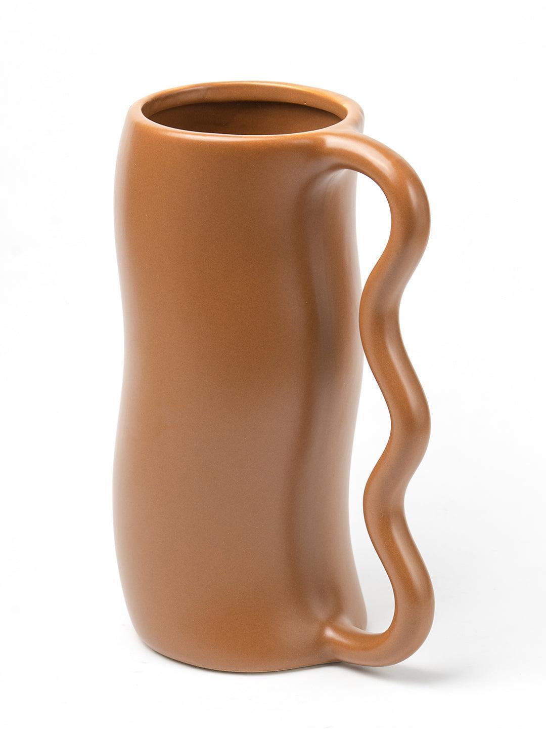 Brown Ceramic Curvy Vase - Curvy, Flower Holder - 3