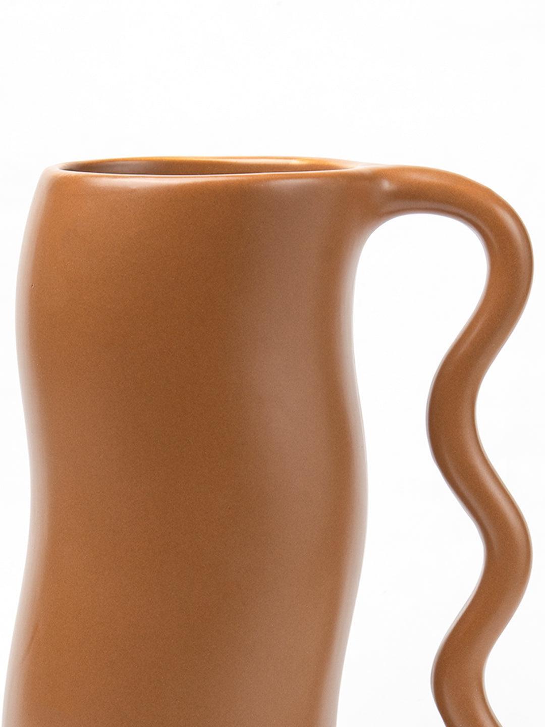 Brown Ceramic Curvy Vase - Curvy, Flower Holder - 4