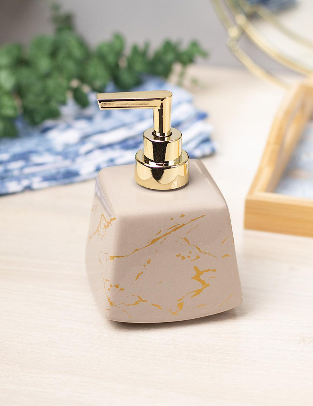 Brown Ceramic Soap Dispenser - Stone Finish, Bath Accessories - 1