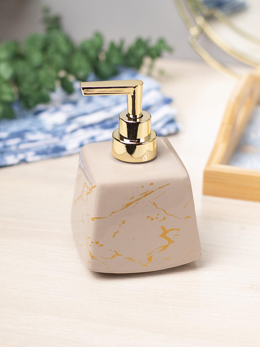 Brown Ceramic Soap Dispenser - Stone Finish, Bath Accessories - 1