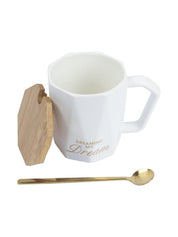 DREAMING MY Dream' Coffee Mug With Wooden Lid - White, 320 Ml - MARKET 99