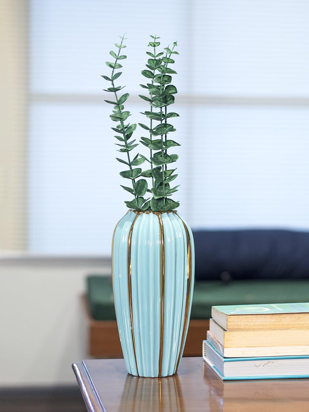 Emrald Ceramic Vase Ribbed Design, Flower Holder - 1
