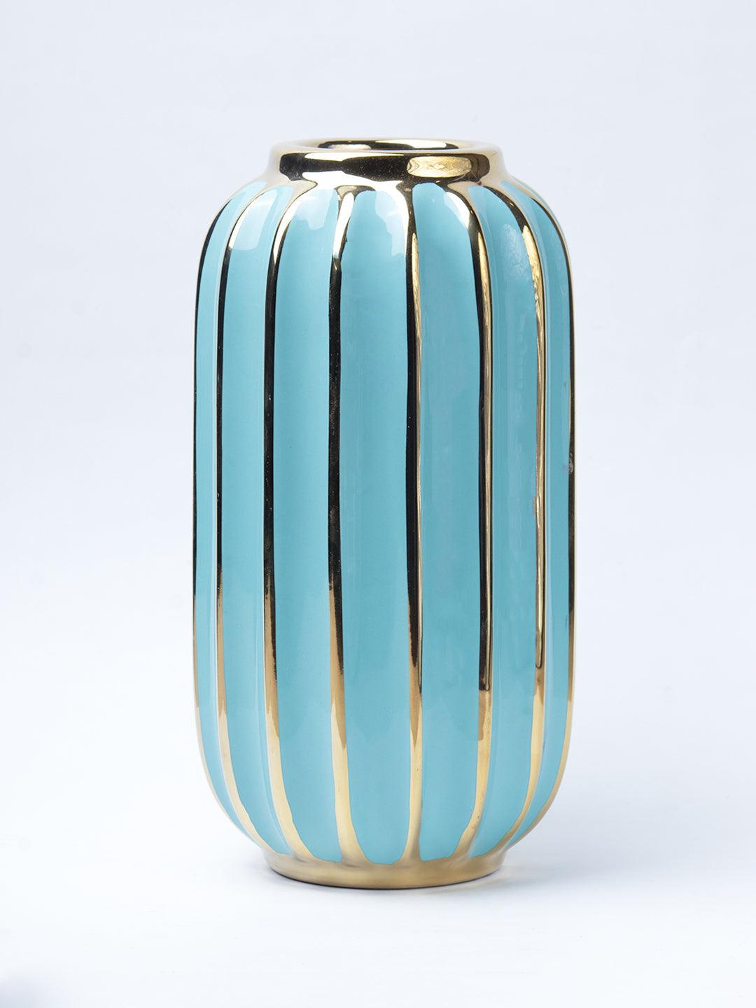 Emrald Ceramic Vase Ribbed Design, Flower Holder - 2