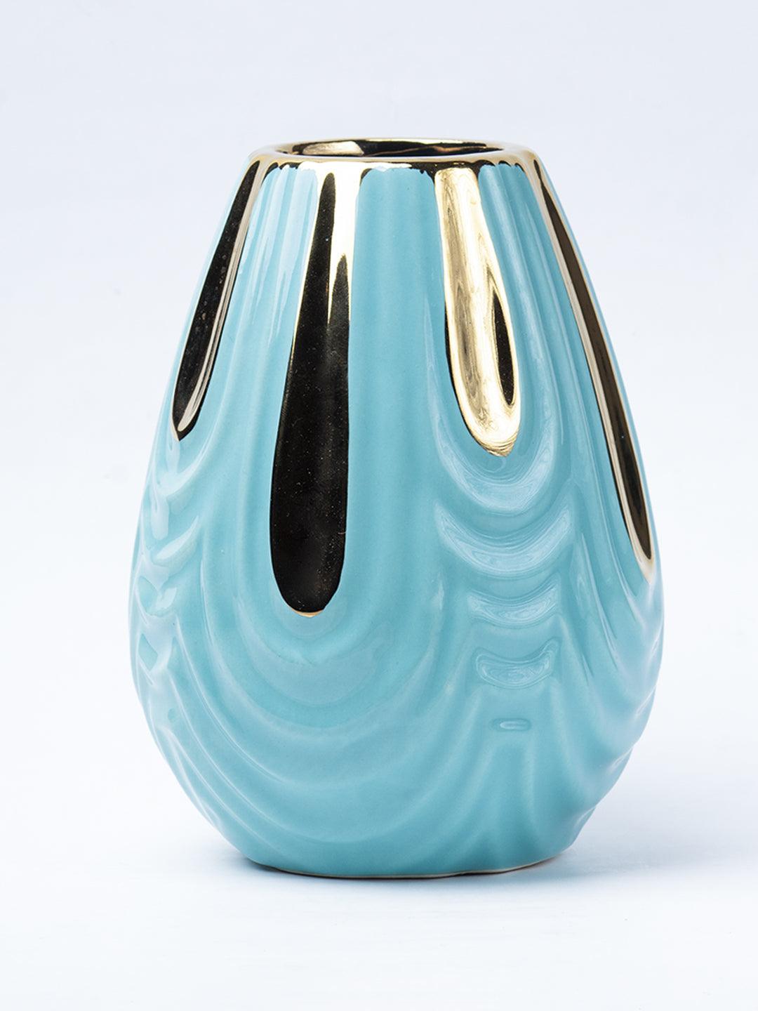 Emrald Ceramic Vase - Ribbed Design, Flower Holder - 2