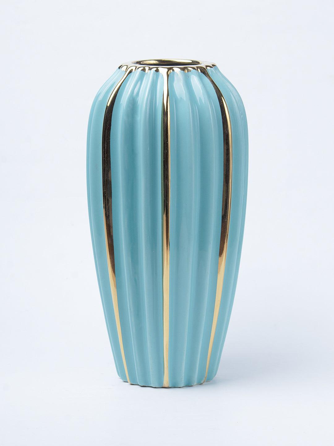 Emrald Ceramic Vase Ribbed Design, Flower Holder - 2