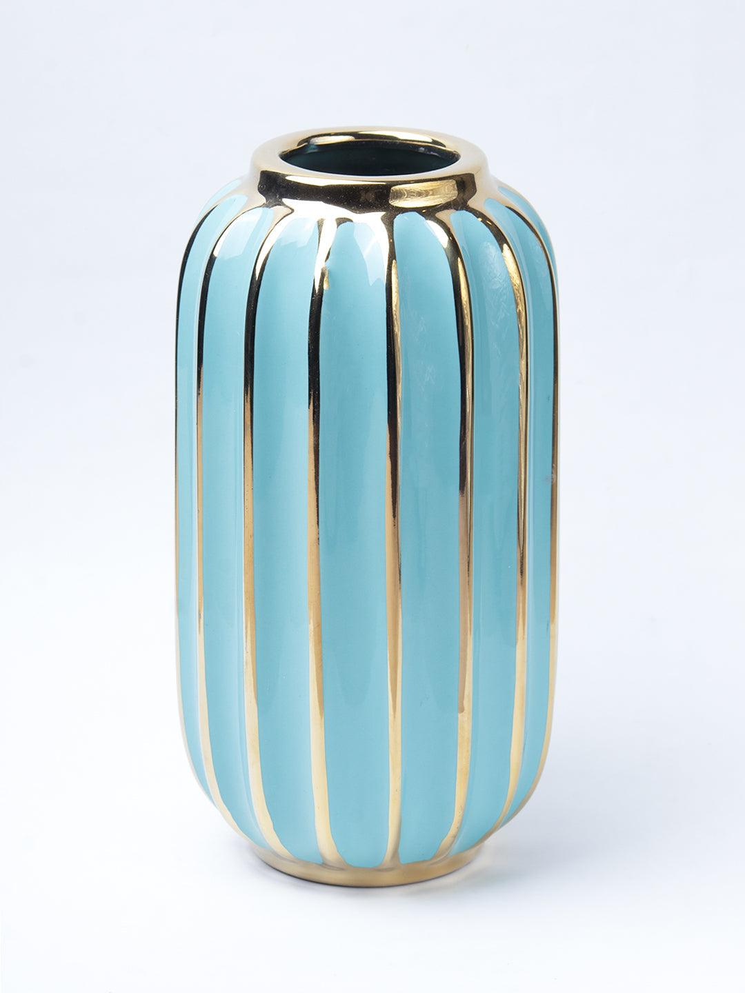 Emrald Ceramic Vase Ribbed Design, Flower Holder - 3