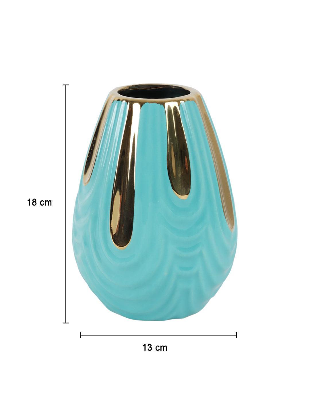 Emrald Ceramic Vase - Ribbed Design, Flower Holder - 5