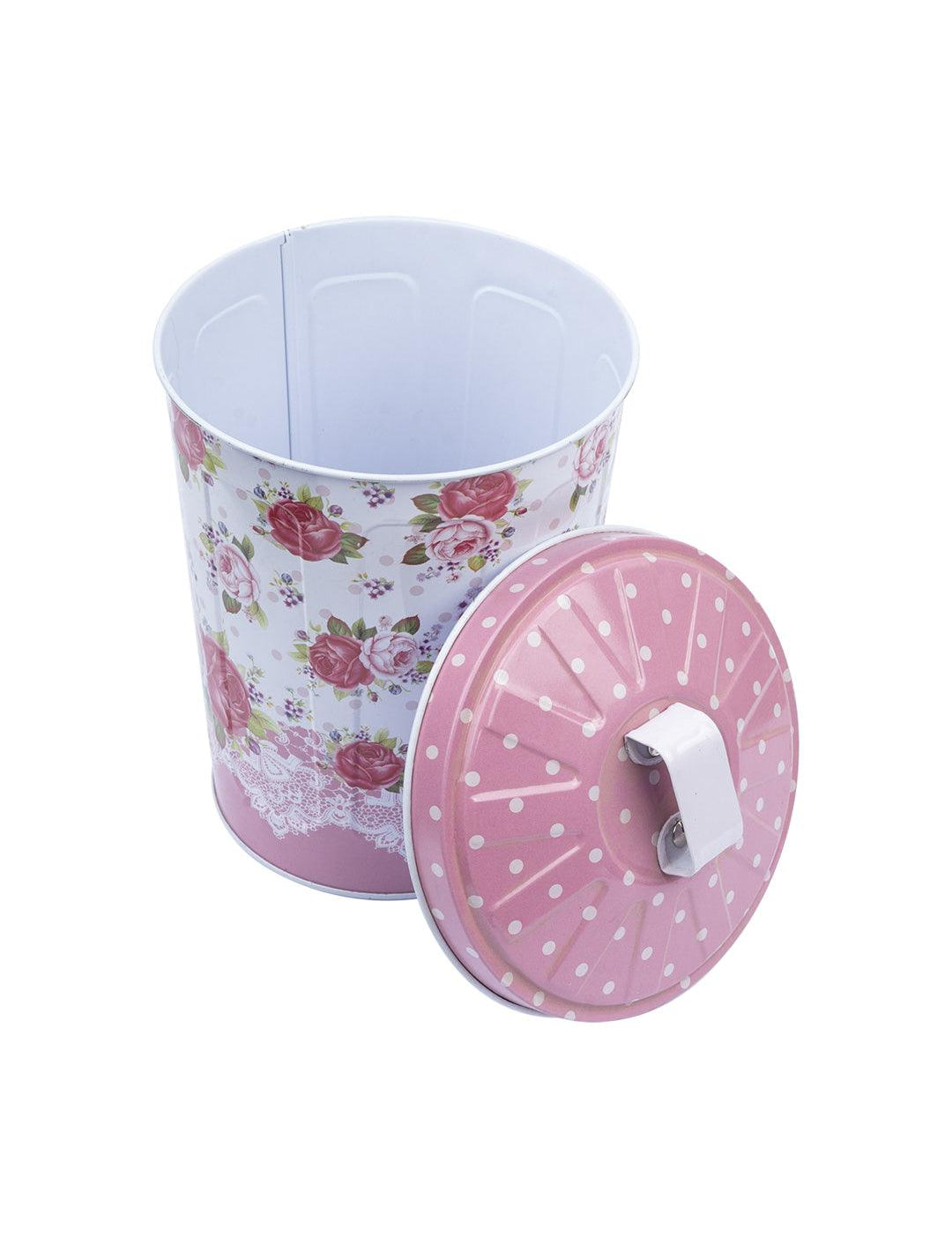 Floral Design Cylindrical Canister With Lid - Pink - MARKET 99