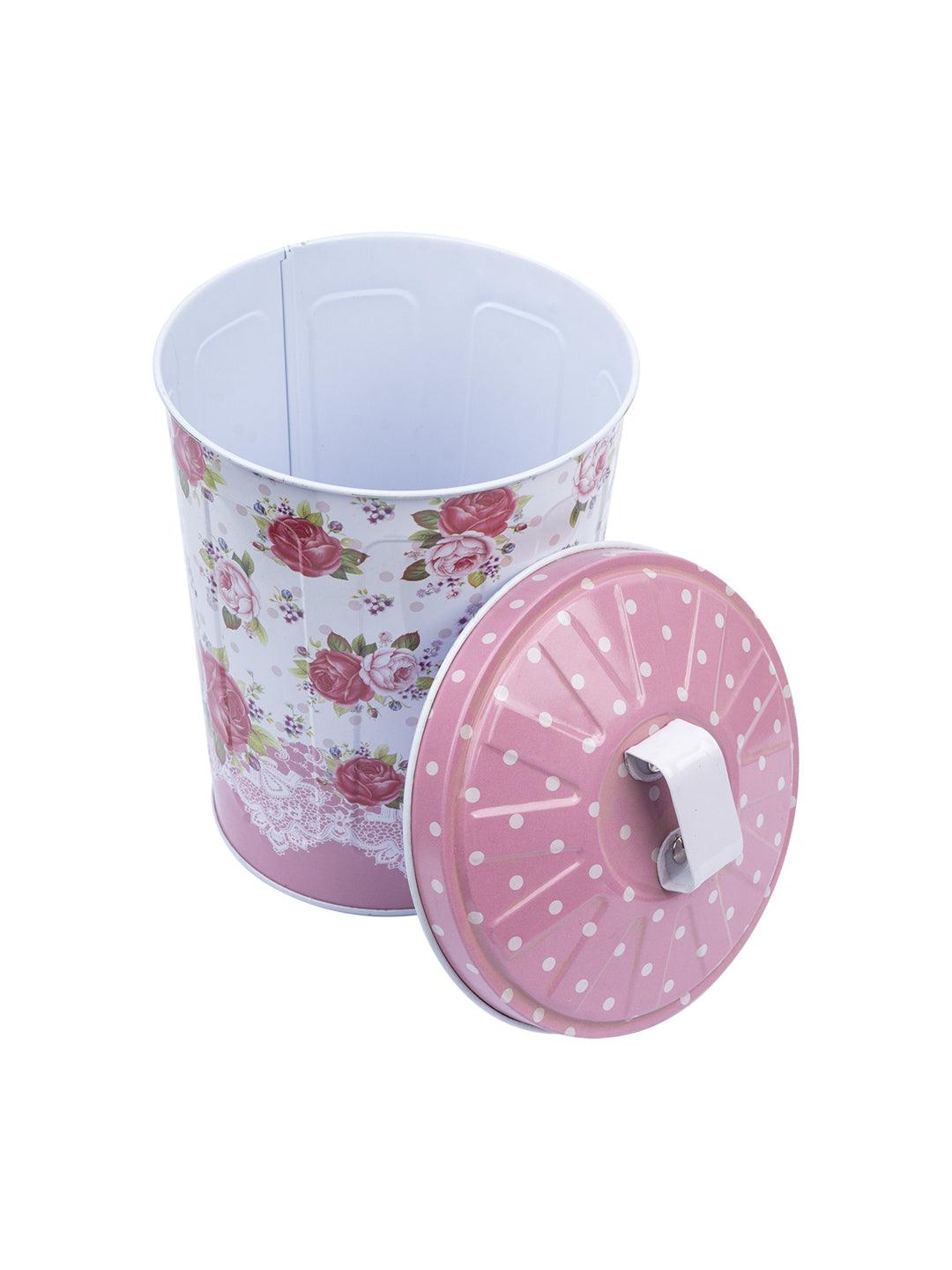 Floral Design Cylindrical Canister With Lid - Pink - MARKET 99